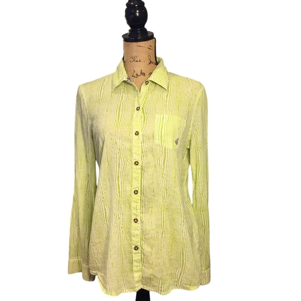 Vintage Y2k Volcom Lime Green Cream Long Sleeve Shirt Top Stitch Accents - Picture 16 of 16